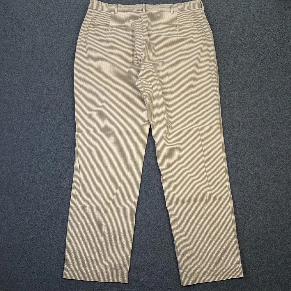 Polo Ralph Lauren Pants Mens 38x32 Beige Striped Seer Sucker Chino Dress Vintage